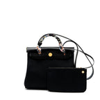 HERMES HERBAG 31 ZIP BAG CANVAS / HUNTER LEATHER BLACK GHW