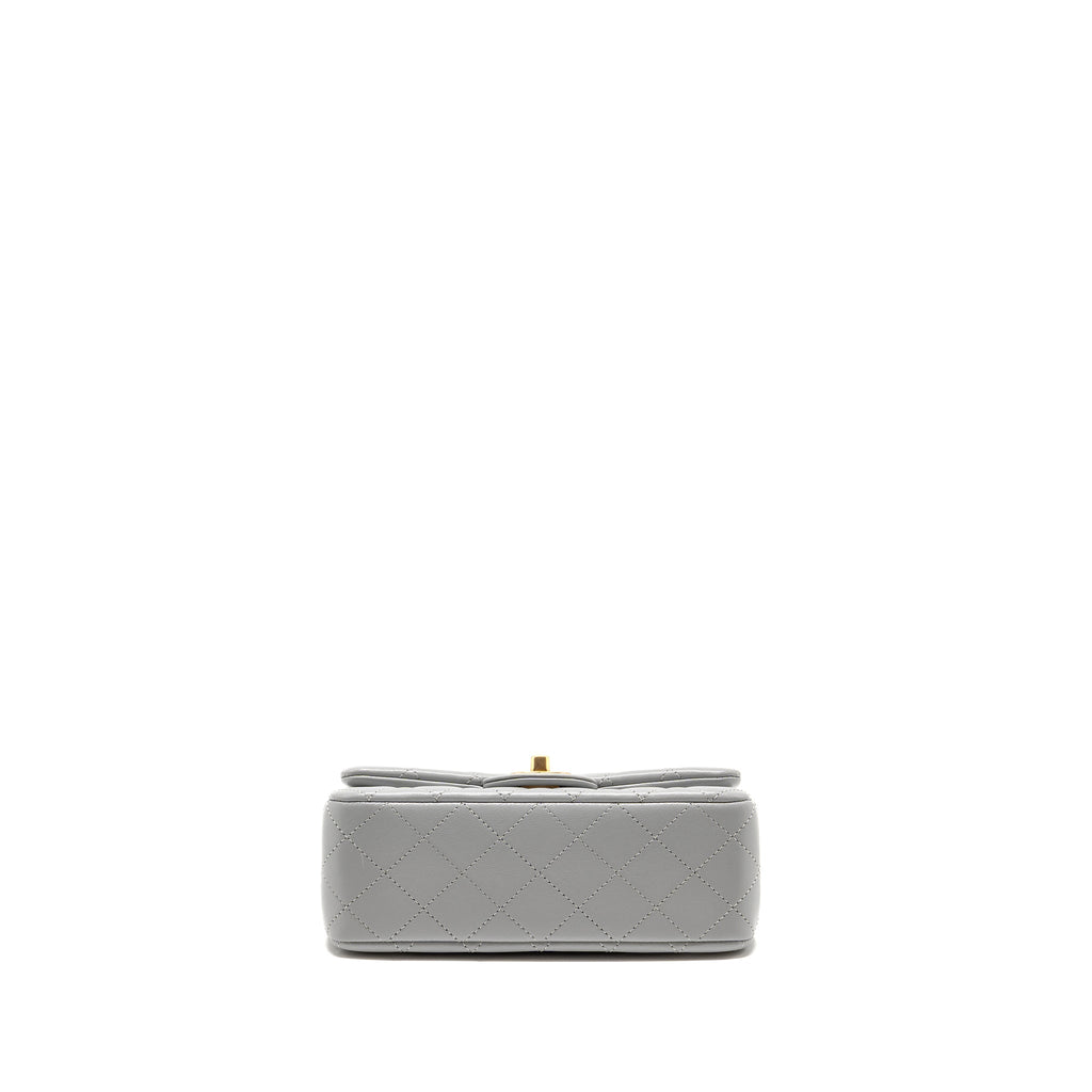 CHANEL PEARL CRUSH MINI RECTANGULAR FLAP BAG LAMBSKIN GREY GHW (MICROCHIP)