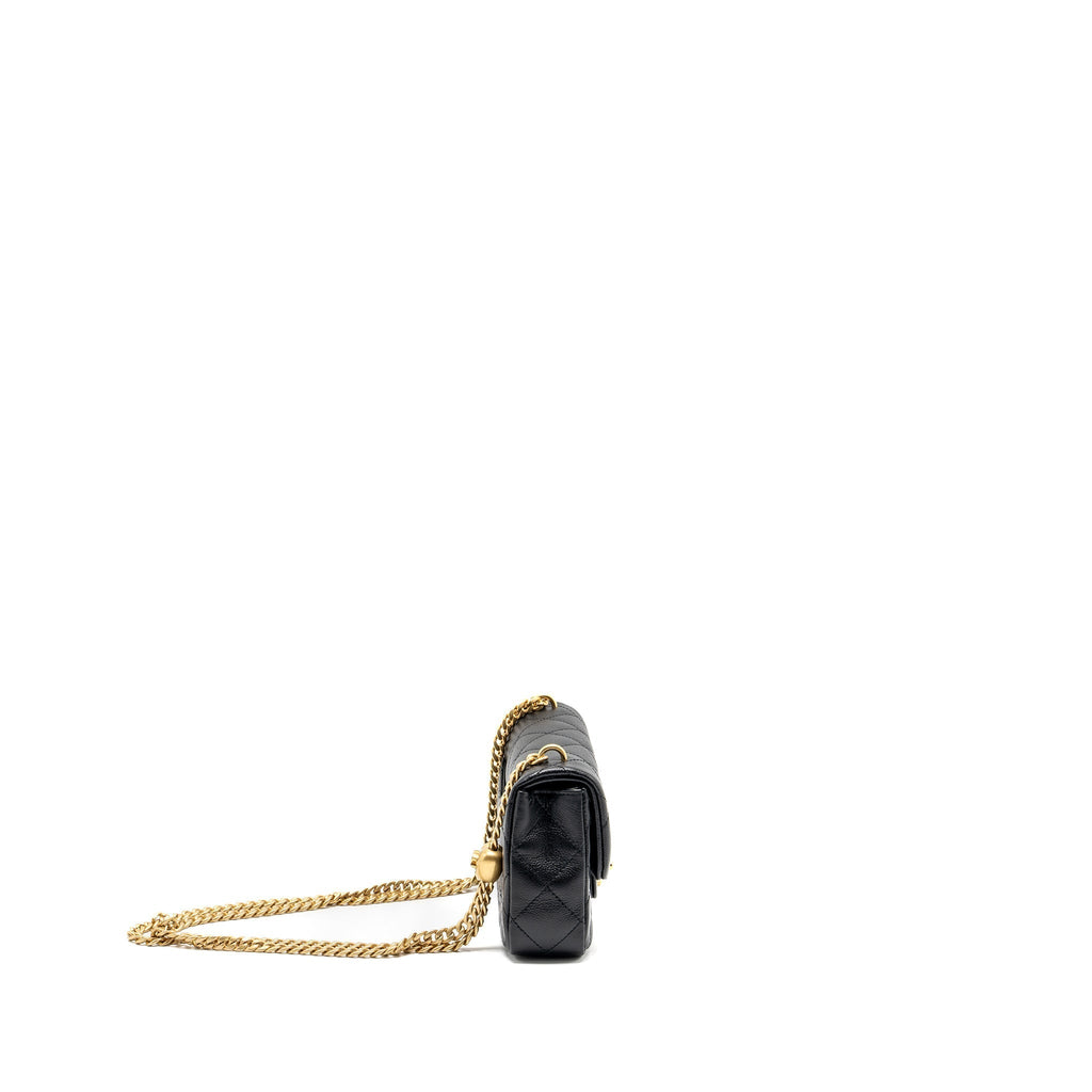CHANEL COCO LOVE MINI FLAP BAG ADJUSTABLE CHAIN CAVIAR BLACK GHW (MICROCHIP)