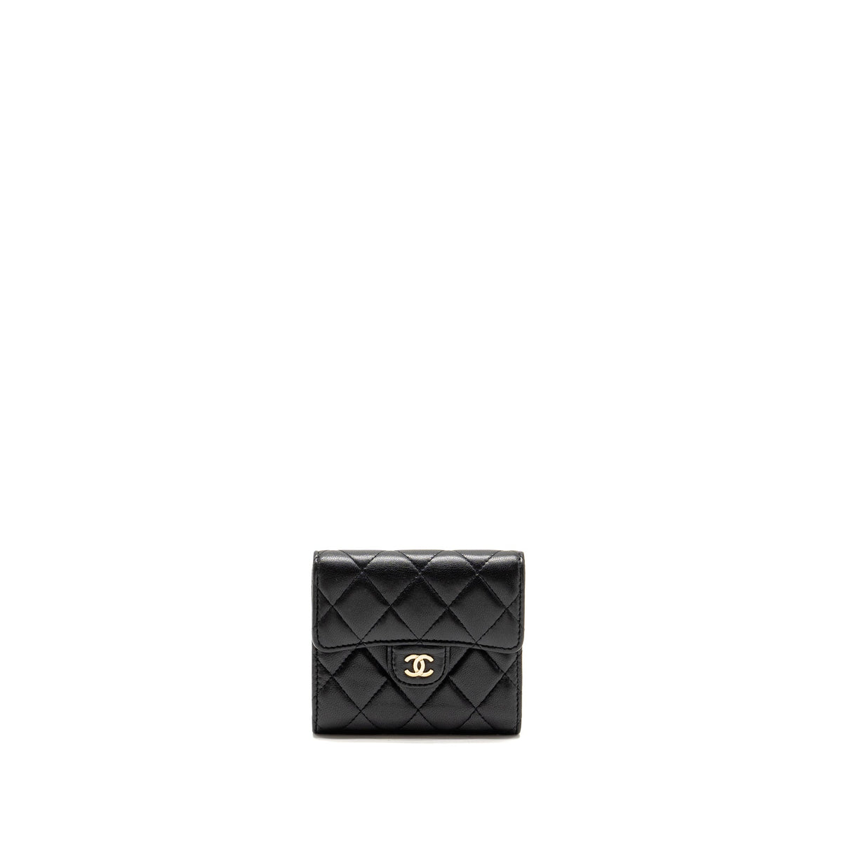 CHANEL CLASSIC SMALL FLAP WALLET LAMBSKIN BLACK LGHW