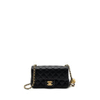 CHANEL 23K PEARL CRUSH MINI RECTANGULAR FLAP BAG LAMBSKIN BLACK BRUSHED GHW(MICROCHIP)