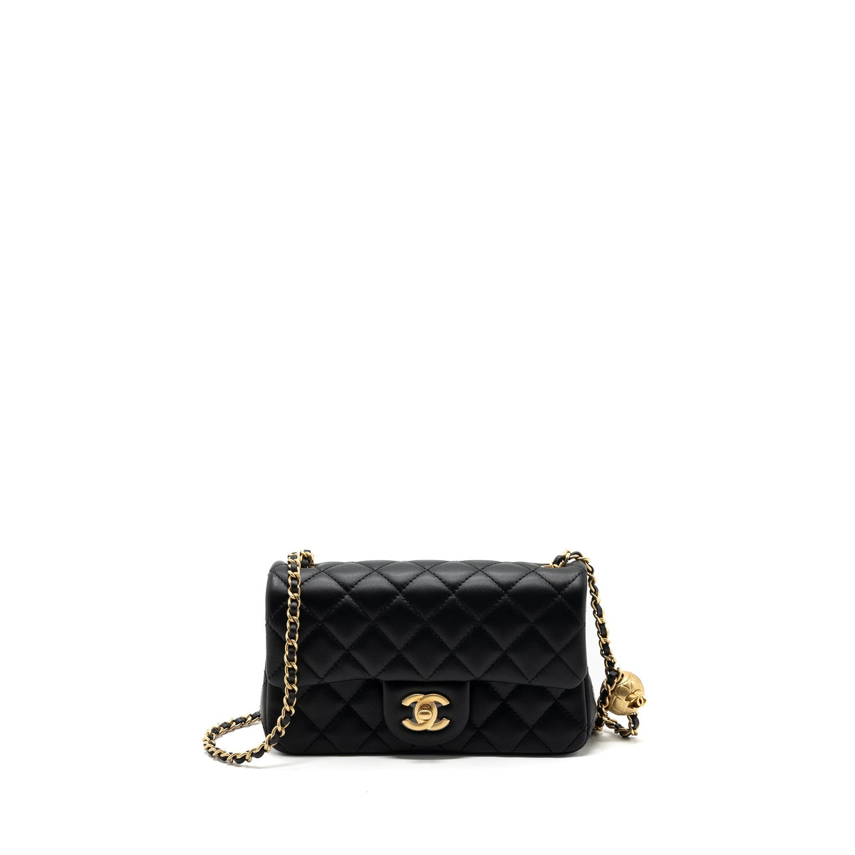 CHANEL 23K PEARL CRUSH MINI RECTANGULAR FLAP BAG LAMBSKIN BLACK BRUSHED GHW(MICROCHIP)