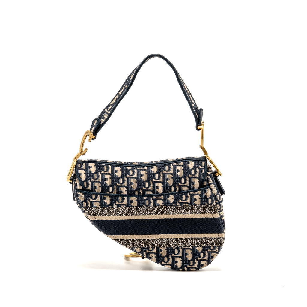 DIOR MEDIUM SADDLE BAG OBLIQUE EMBROIDERY CANVAS BLUE GHW