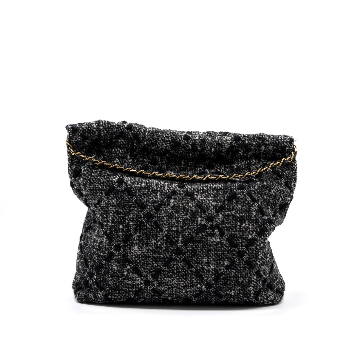 CHANEL MEDIUM 22 BAG TWEED BLACK / GREY GHW (MICROCHIP)