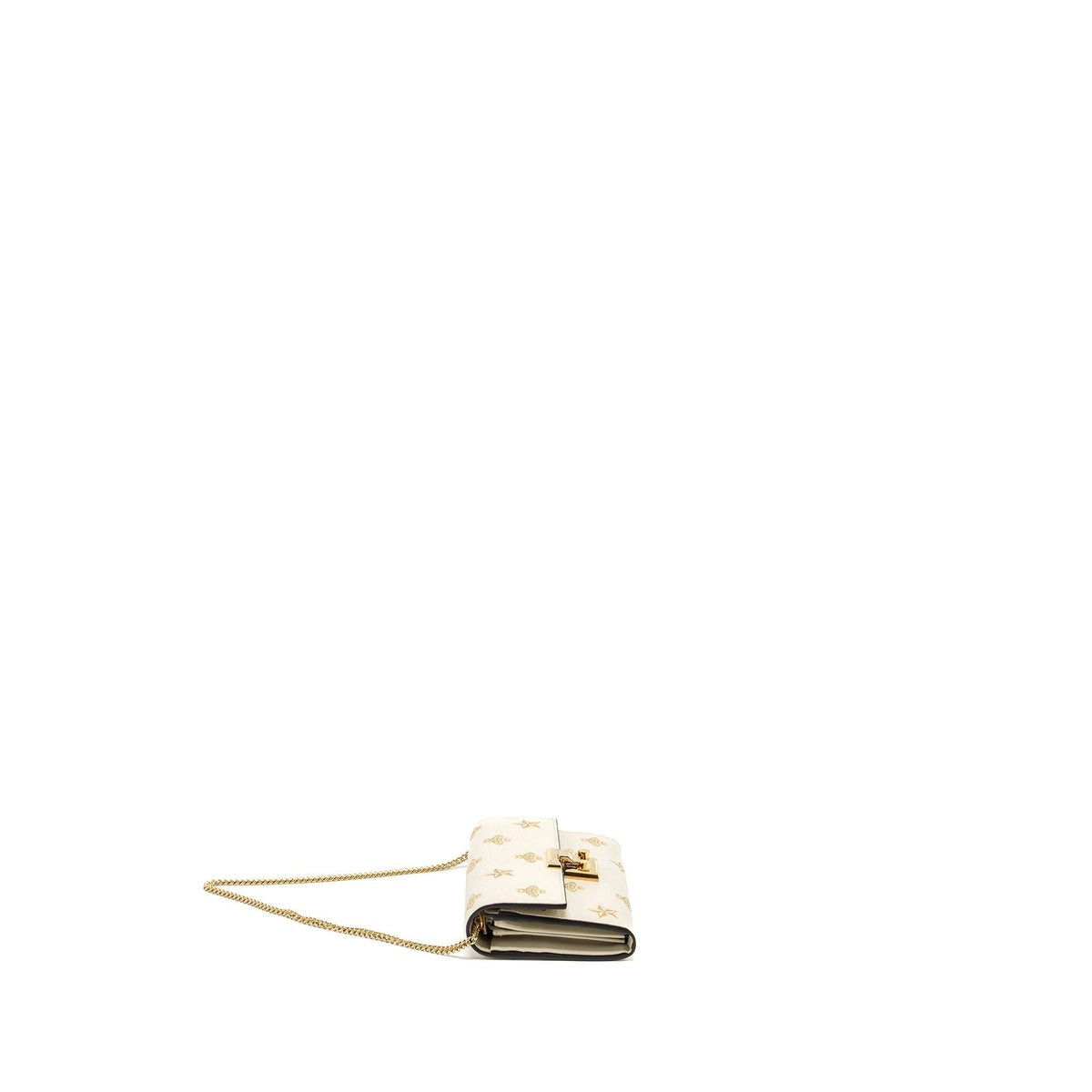 GUCCI MINI PADLOCK POUCH WITH CHAIN WITH BEE PRINTED CALFSKIN WHITE/GOLD GHW