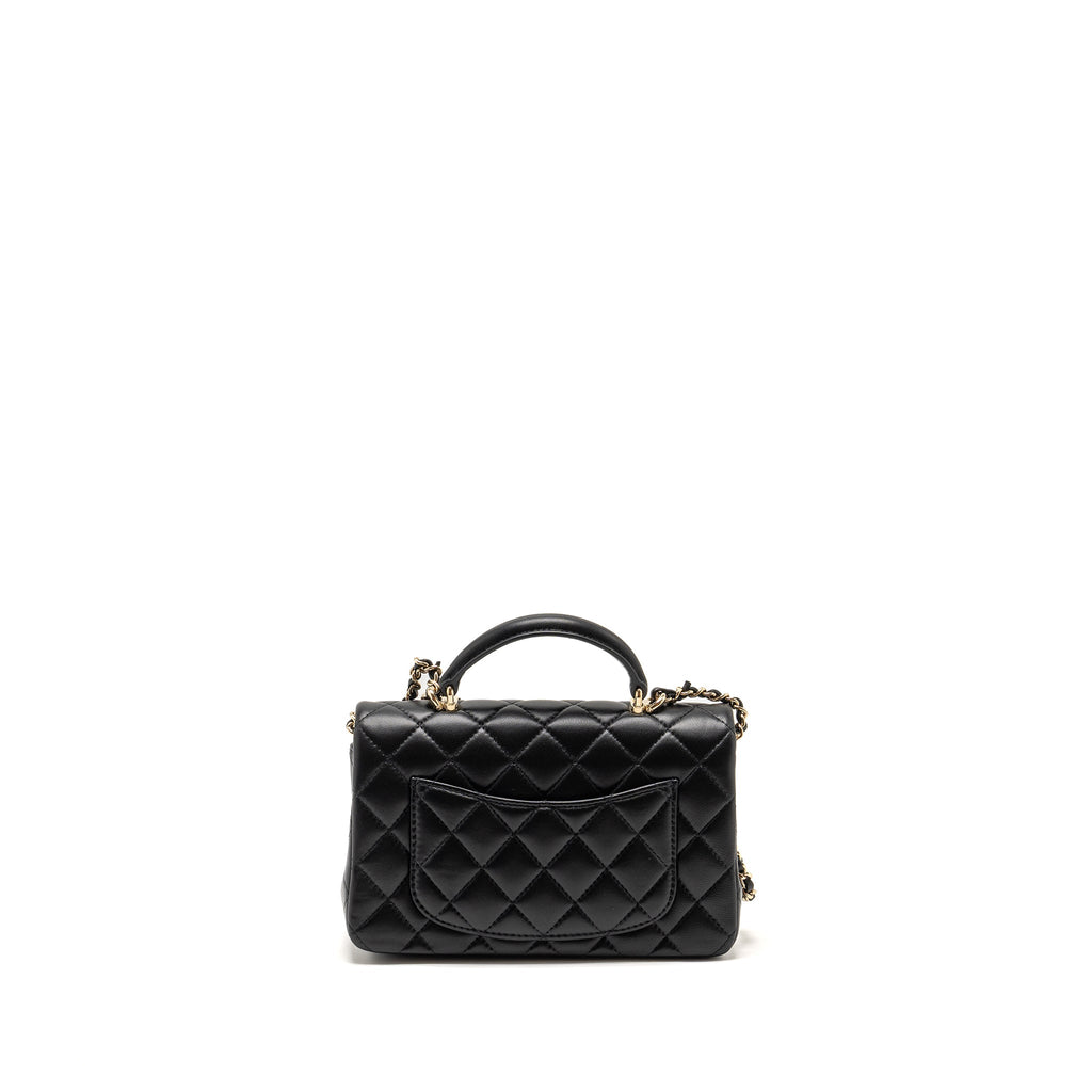 CHANEL TOP HANDLE MINI RECTANGULAR FLAP BAG WITH LION CHARM LAMBSKIN BLACK LGHW (MICROCHIP)