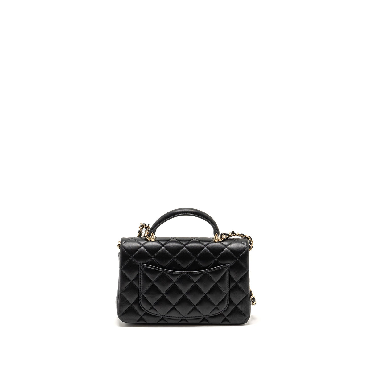 CHANEL TOP HANDLE MINI RECTANGULAR FLAP BAG WITH LION CHARM LAMBSKIN BLACK LGHW (MICROCHIP)