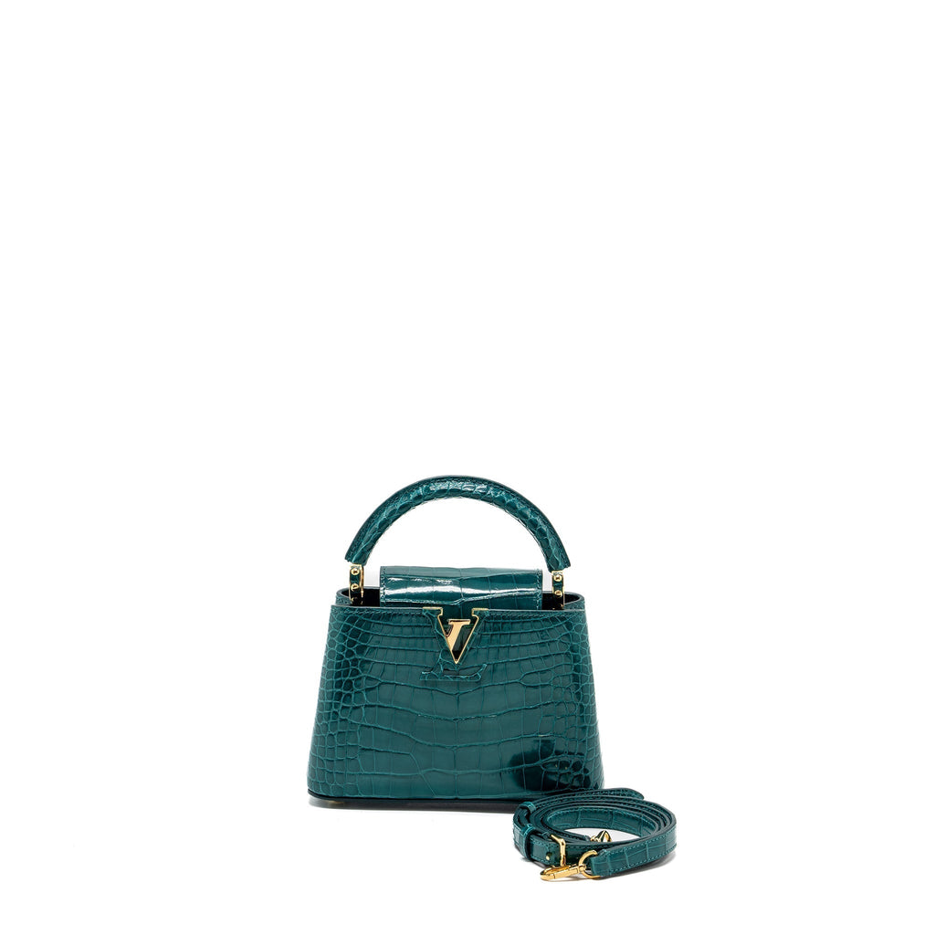 LOUIS VUITTON CAPUCINES MINI CROCODILE BRILLANT BLUE CANARD GHW
