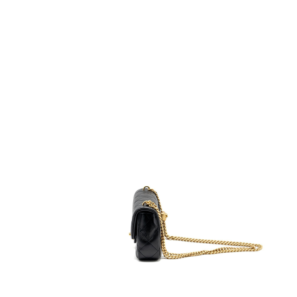 CHANEL COCO LOVE MINI FLAP BAG ADJUSTABLE CHAIN CAVIAR BLACK GHW (MICROCHIP)