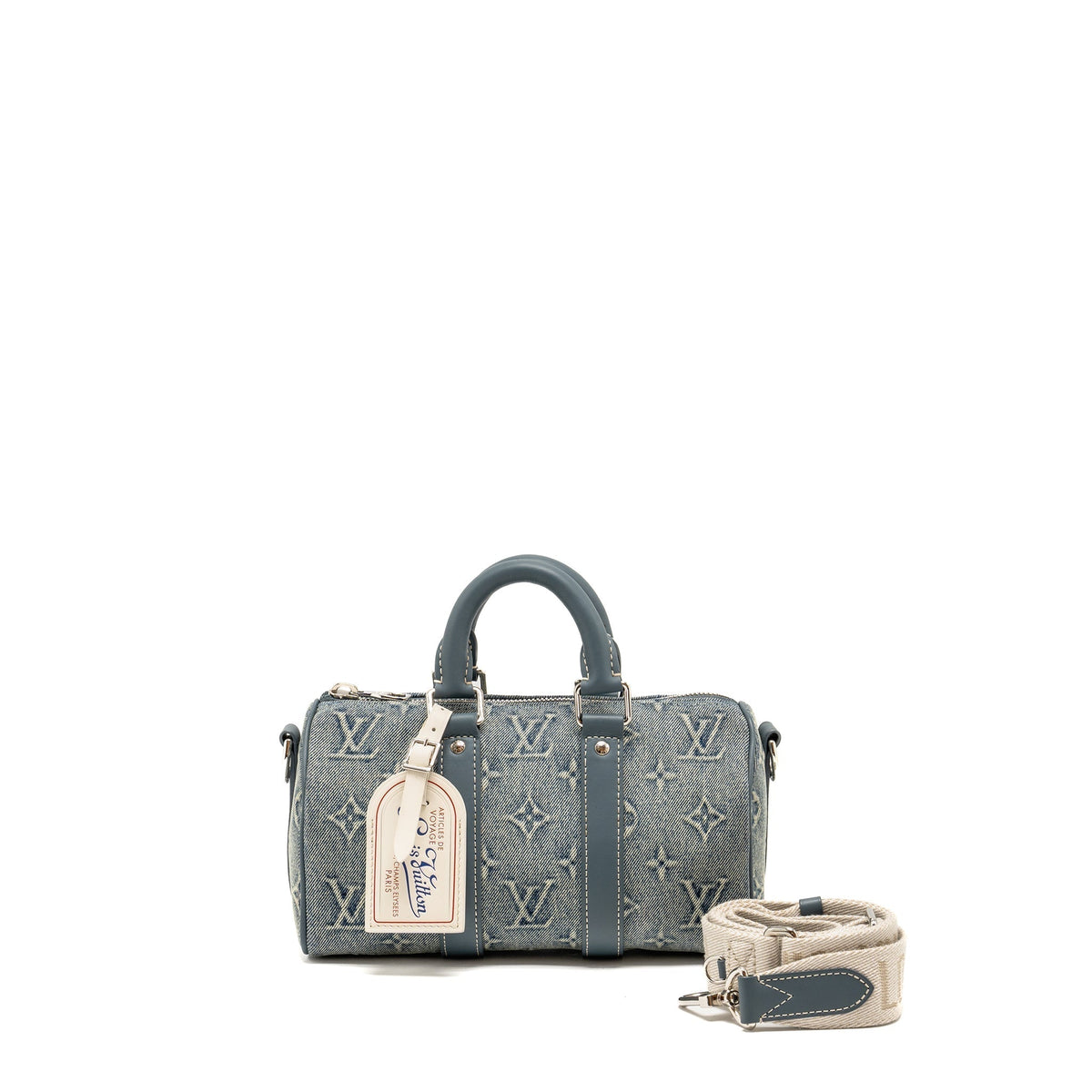 LOUIS VUITTON KEEPALL BANDOULIERE 25 WASHED DENIM CANVAS BLUE SHW