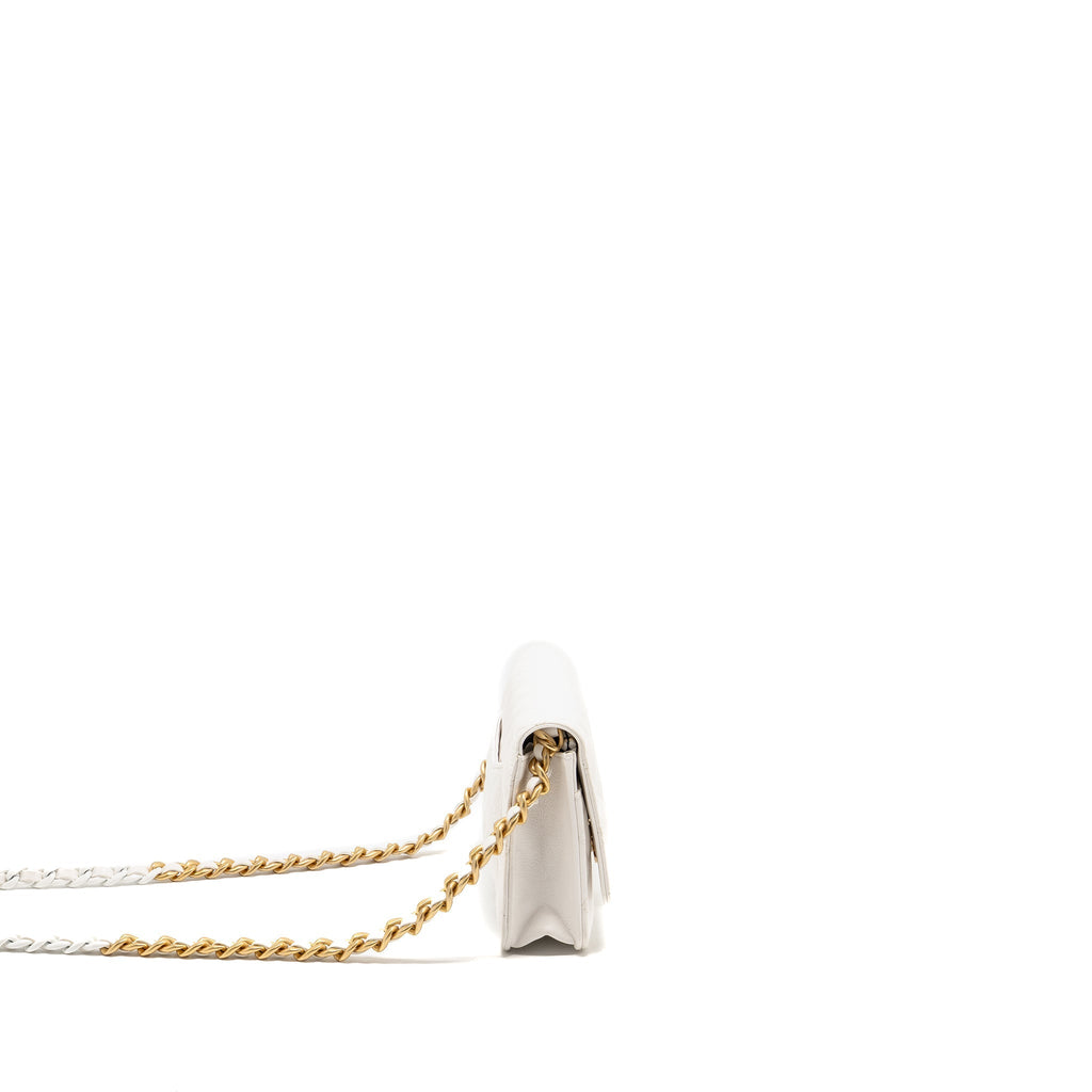 CHANEL GIANT CHAIN CLASSIC WALLET ON CHAIN LAMBSKIN WHITE MULTICOLOUR HARDWARE (MICROCHIP)
