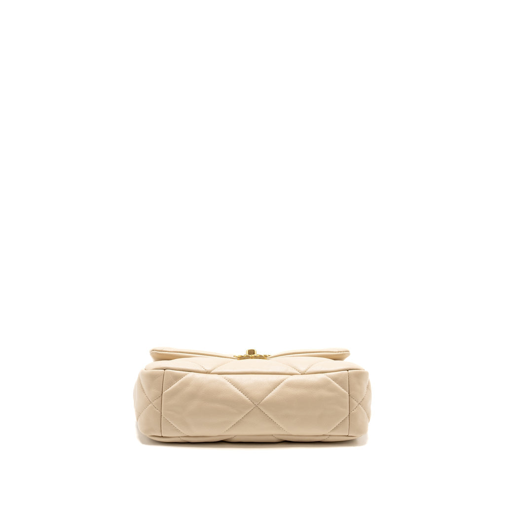 CHANEL SMALL 19 BAG SHINY GOATSKIN LIGHT BEIGE MULTICOLOUR HARDWARE