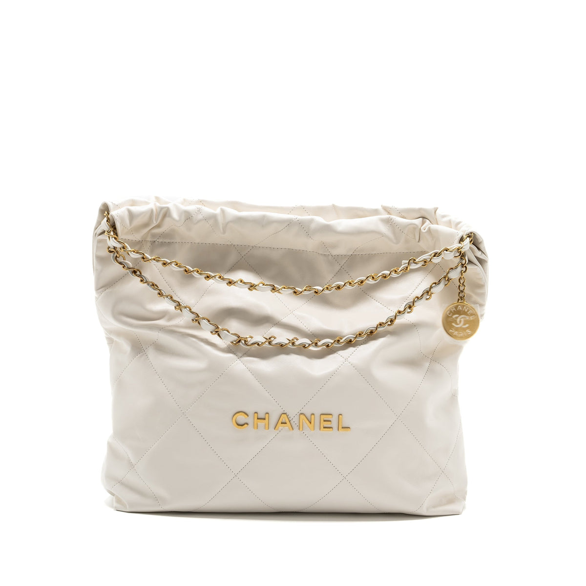 CHANEL MEDIUM 22 BAG CALFSKIN WHITE GHW (MICROCHIP)