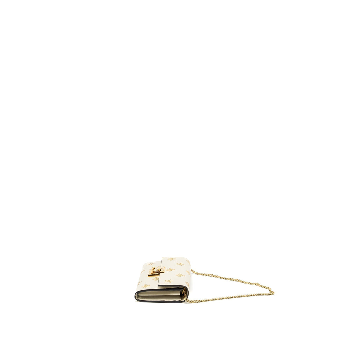 GUCCI MINI PADLOCK POUCH WITH CHAIN WITH BEE PRINTED CALFSKIN WHITE/GOLD GHW