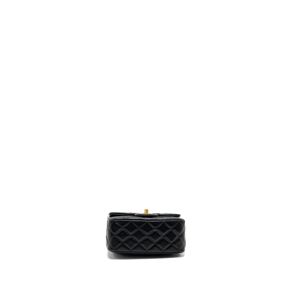 CHANEL PEARL CRUSH MINI SQUARE FLAP BAG LAMBSKIN BLACK GHW (MICROCHIP)