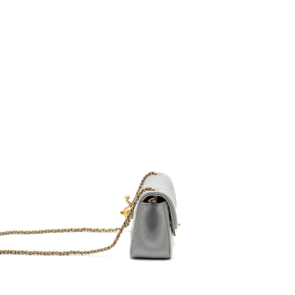 CHANEL PEARL CRUSH MINI RECTANGULAR FLAP BAG LAMBSKIN GREY GHW (MICROCHIP)
