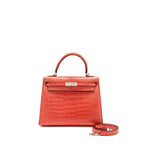 Hermes Kelly 25 Matt Crocodile Porous Bougainvillier SHW