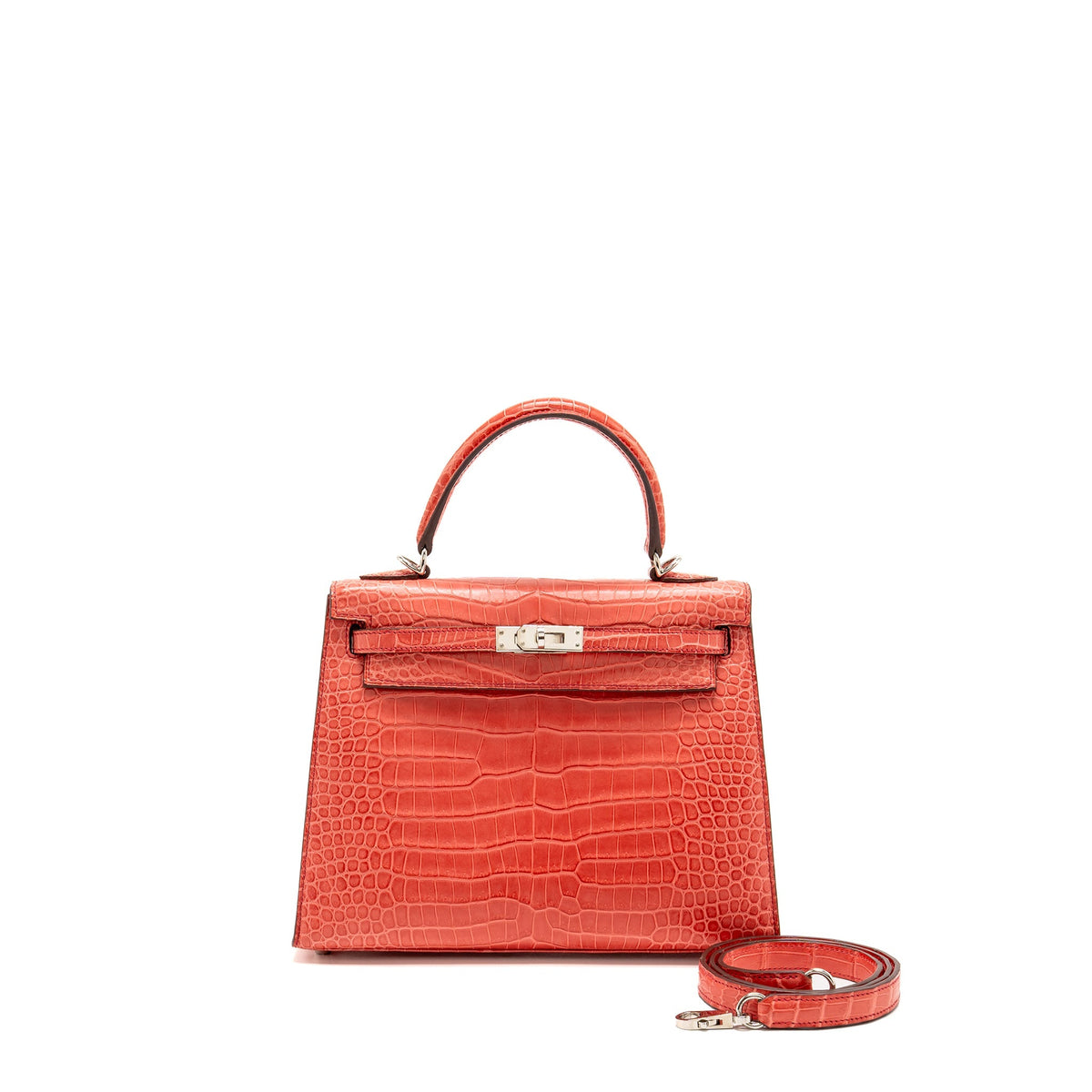 Hermes Kelly 25 Matt Crocodile Porous Bougainvillier SHW