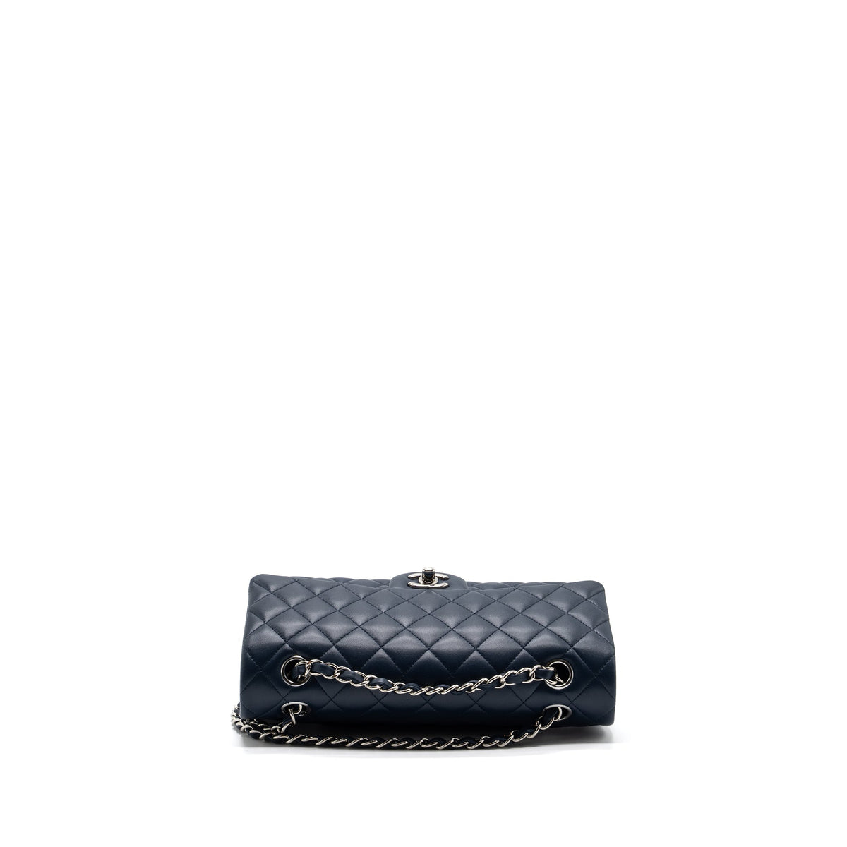 CHANEL MEDIUM CLASSIC DOUBLE FLAP BAG LAMBSKIN DARK BLUE SHW