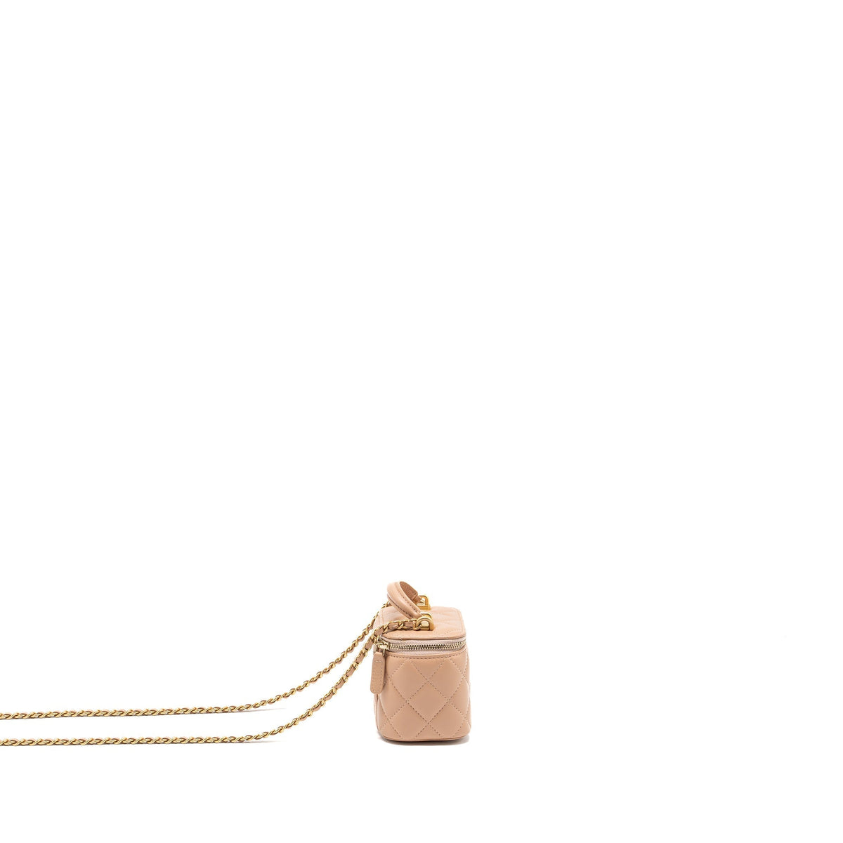 CHANEL TOP HANDLE MINI VANITY CASE WITH CHAIN LAMBSKIN BEIGE BRUSHED GHW