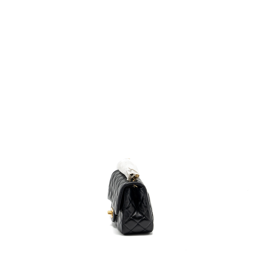 CHANEL PEARL CRUSH MINI SQUARE FLAP BAG LAMBSKIN BLACK GHW (MICROCHIP)