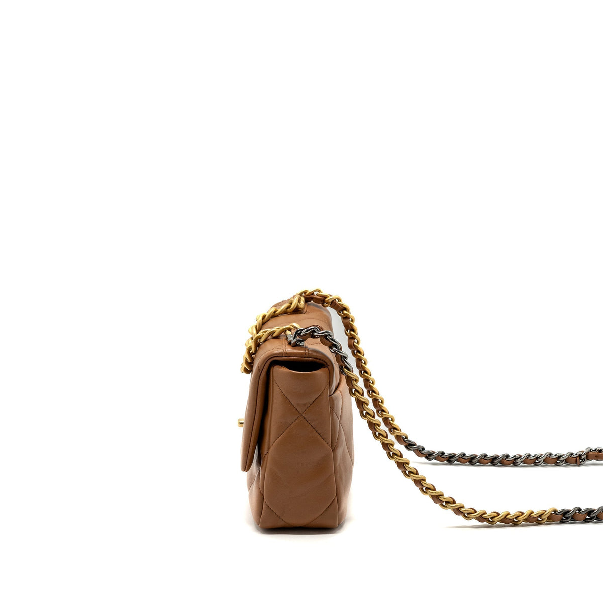 CHANEL SMALL 19 BAG LAMBSKIN CARAMEL MULTICOLOUR HARDWARE (MICROCHIP)