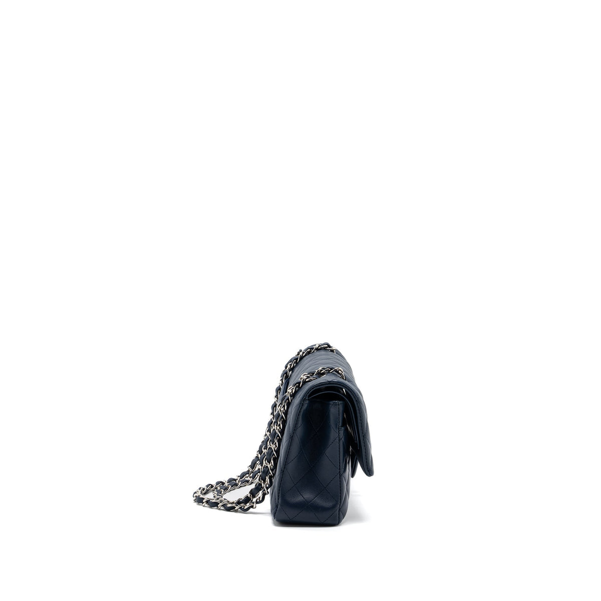 CHANEL MEDIUM CLASSIC DOUBLE FLAP BAG LAMBSKIN DARK BLUE SHW