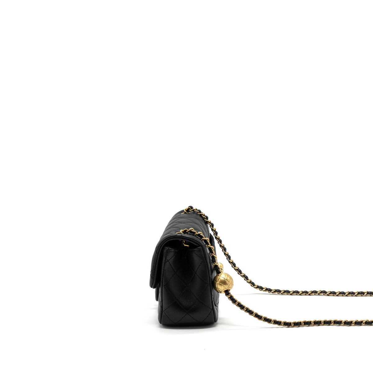CHANEL 23K PEARL CRUSH MINI SQUARE FLAP BAG LAMBSKIN BLACK GHW (MICROCHIP)