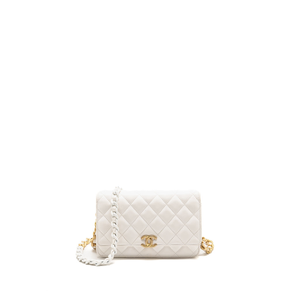 CHANEL GIANT CHAIN CLASSIC WALLET ON CHAIN LAMBSKIN WHITE MULTICOLOUR HARDWARE (MICROCHIP)