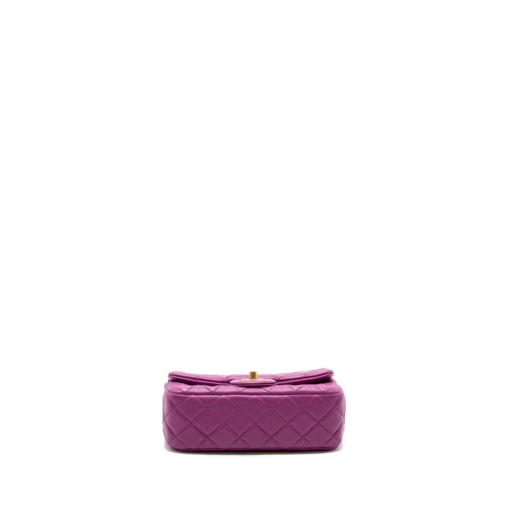 CHANEL PEARL CRUSH MINI RECTANGULAR FLAP BAG LAMBSKIN PURPLE GHW