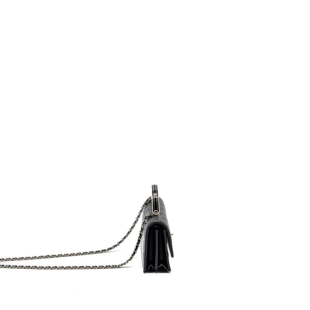 CHANEL TOP HANDLE MINI WALLET ON CHAIN FLAP BAG LAMBSKIN BLACK SHW (MICROCHIP)
