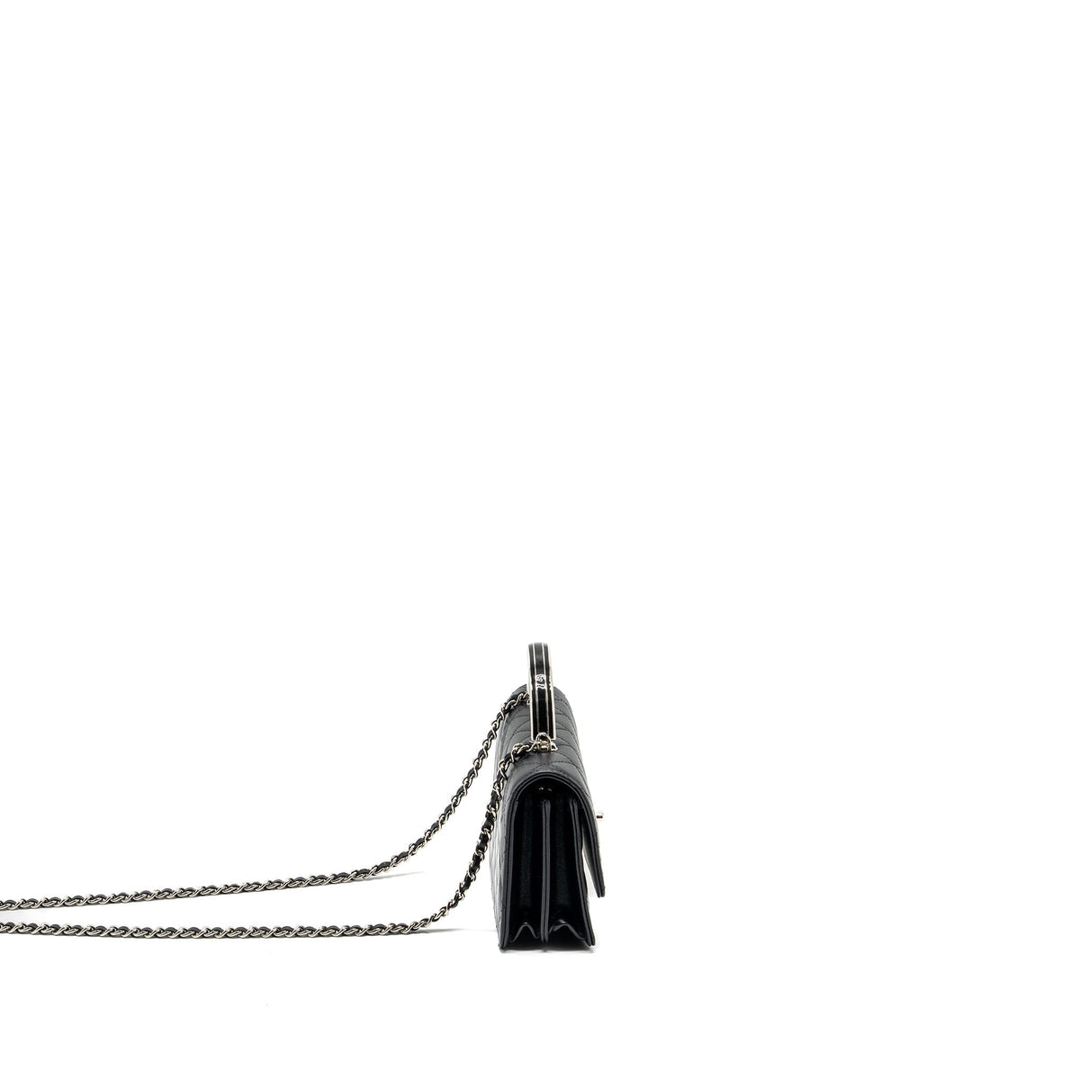 CHANEL TOP HANDLE MINI WALLET ON CHAIN FLAP BAG LAMBSKIN BLACK SHW (MICROCHIP)