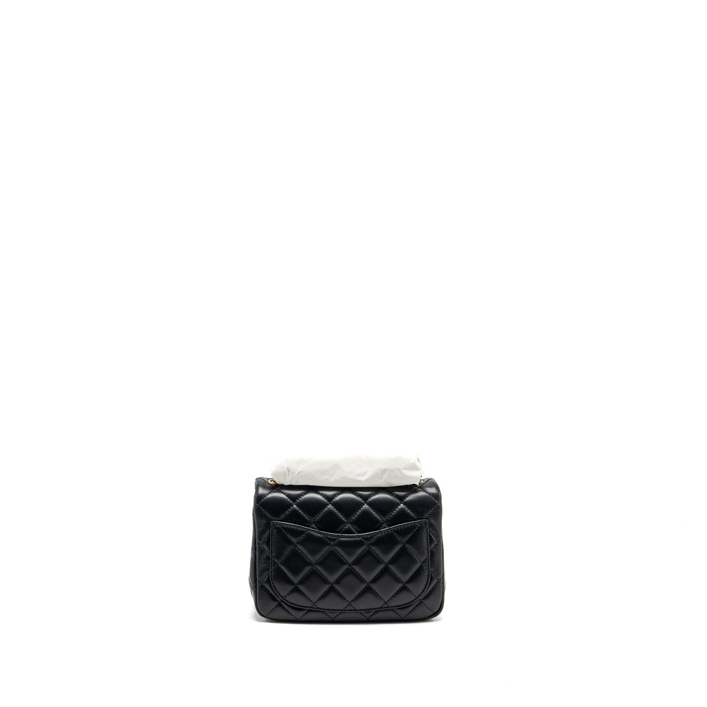 CHANEL PEARL CRUSH MINI SQUARE FLAP BAG LAMBSKIN BLACK GHW (MICROCHIP)