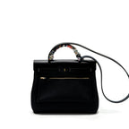 HERMES HERBAG 31 ZIP BAG CANVAS / HUNTER LEATHER BLACK GHW