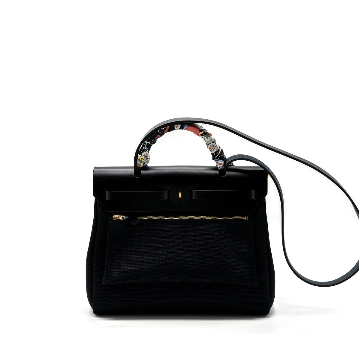 HERMES HERBAG 31 ZIP BAG CANVAS / HUNTER LEATHER BLACK GHW