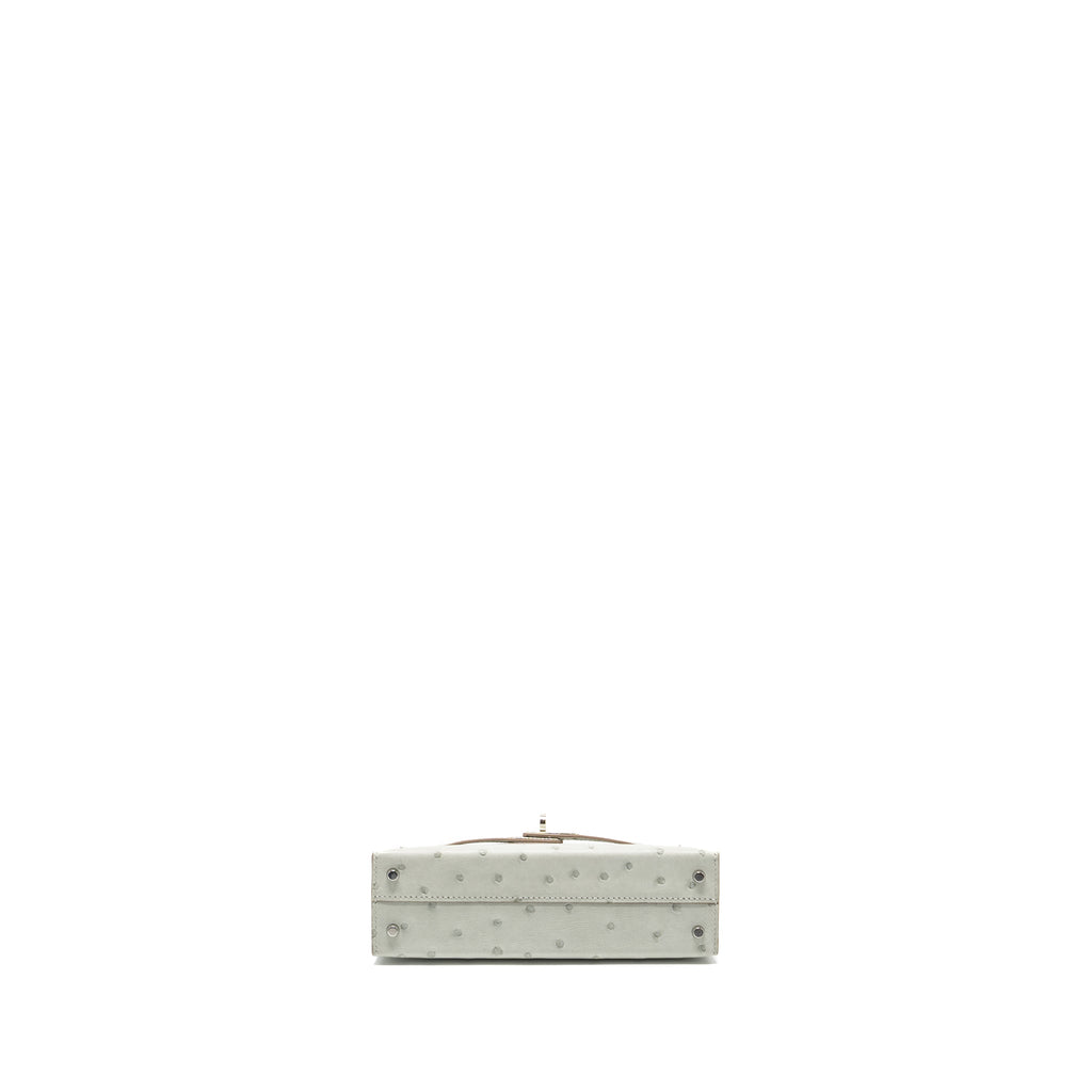 Hermes Mini Kelly II Special Order Ostrich Gris Perle/Jaune Amber SHW