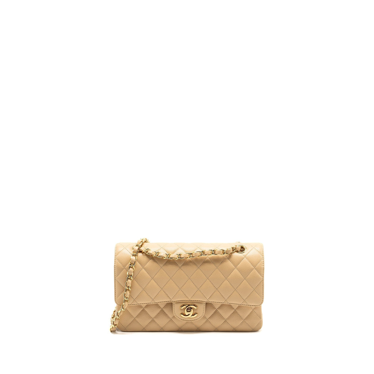 CHANEL MEDIUM CLASSIC DOUBLE FLAP BAG CAVIAR BEIGE GHW