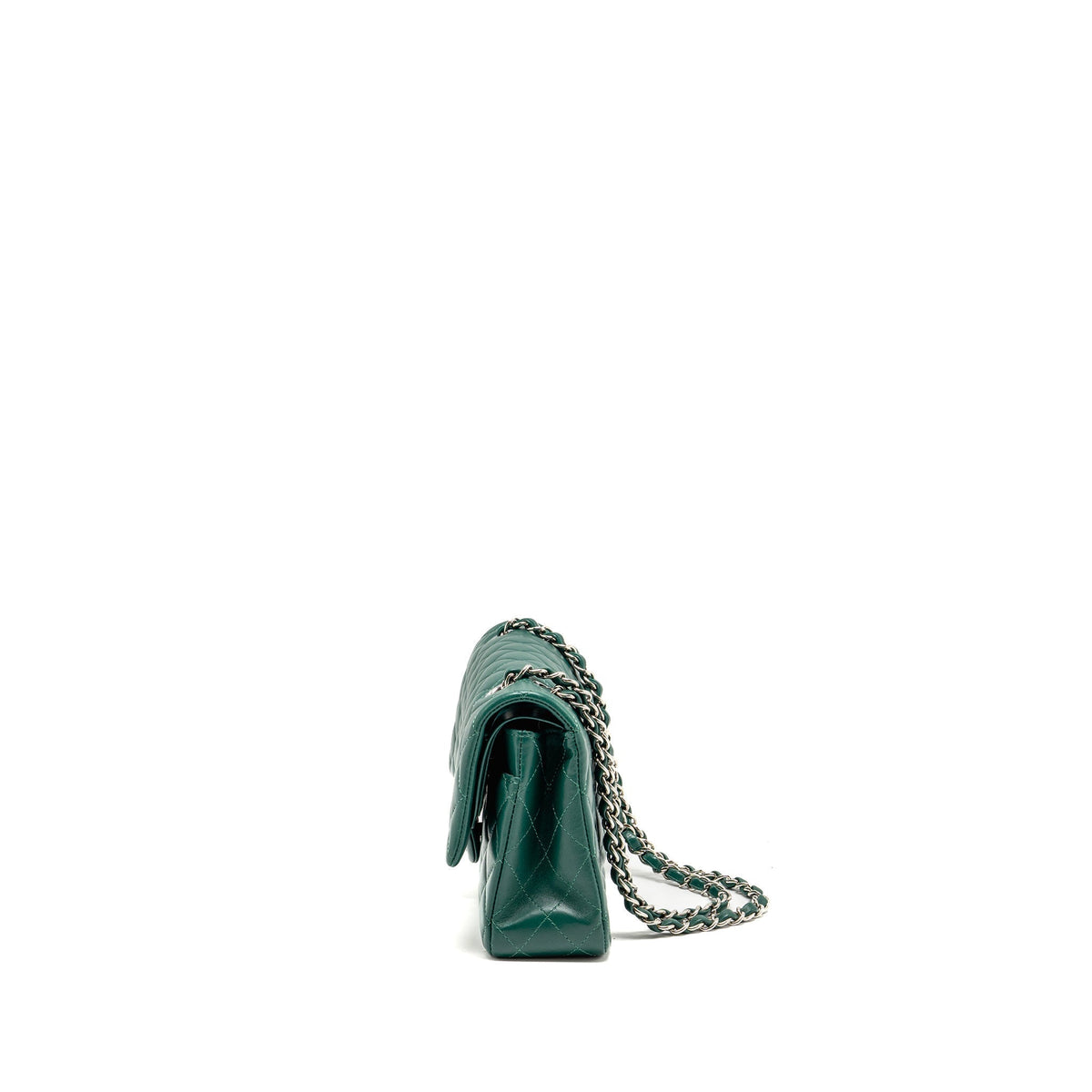 CHANEL MEDIUM CLASSIC DOUBLE FLAP BAG LAMBSKIN GREEN SHW
