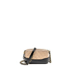 CHANEL GABRIELLE DOUBLE ZIP CLUTCH ON CHAIN AGED CALFSKIN BEIGE/BLACK MULTICOLOUR HARDWARE