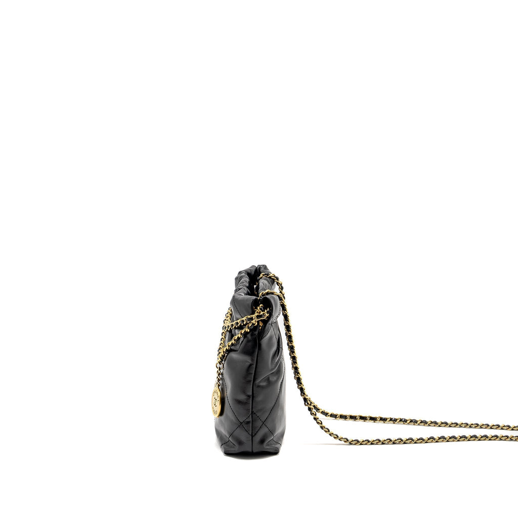 CHANEL 23K MINI 22 BAG SHINY CALFSKIN BLACK GHW (MICROCHIP)