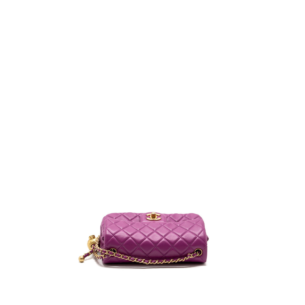 CHANEL PEARL CRUSH MINI RECTANGULAR FLAP BAG LAMBSKIN PURPLE GHW