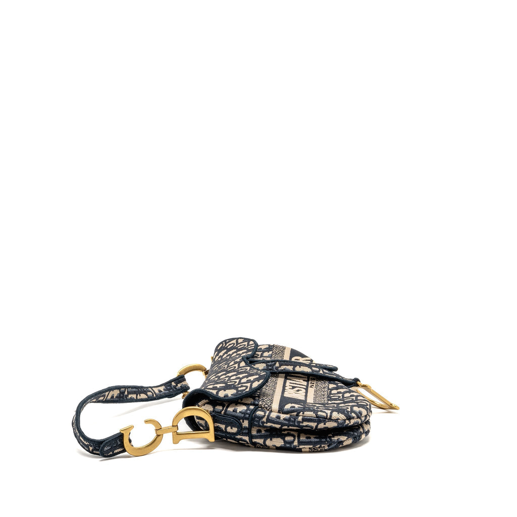 DIOR MEDIUM SADDLE BAG OBLIQUE EMBROIDERY CANVAS BLUE GHW