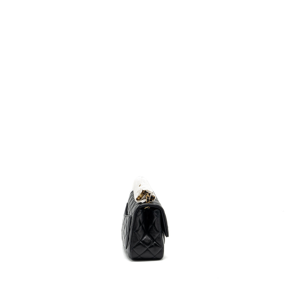 CHANEL PEARL CRUSH MINI SQUARE FLAP BAG LAMBSKIN BLACK GHW (MICROCHIP)