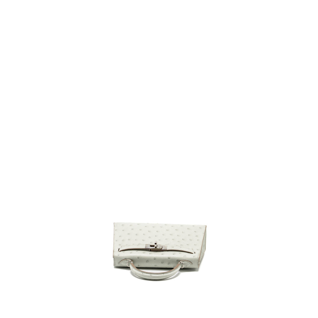 Hermes Mini Kelly II Special Order Ostrich Gris Perle/Jaune Amber SHW