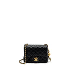CHANEL 23K PEARL CRUSH MINI SQUARE FLAP BAG LAMBSKIN BLACK GHW (MICROCHIP)