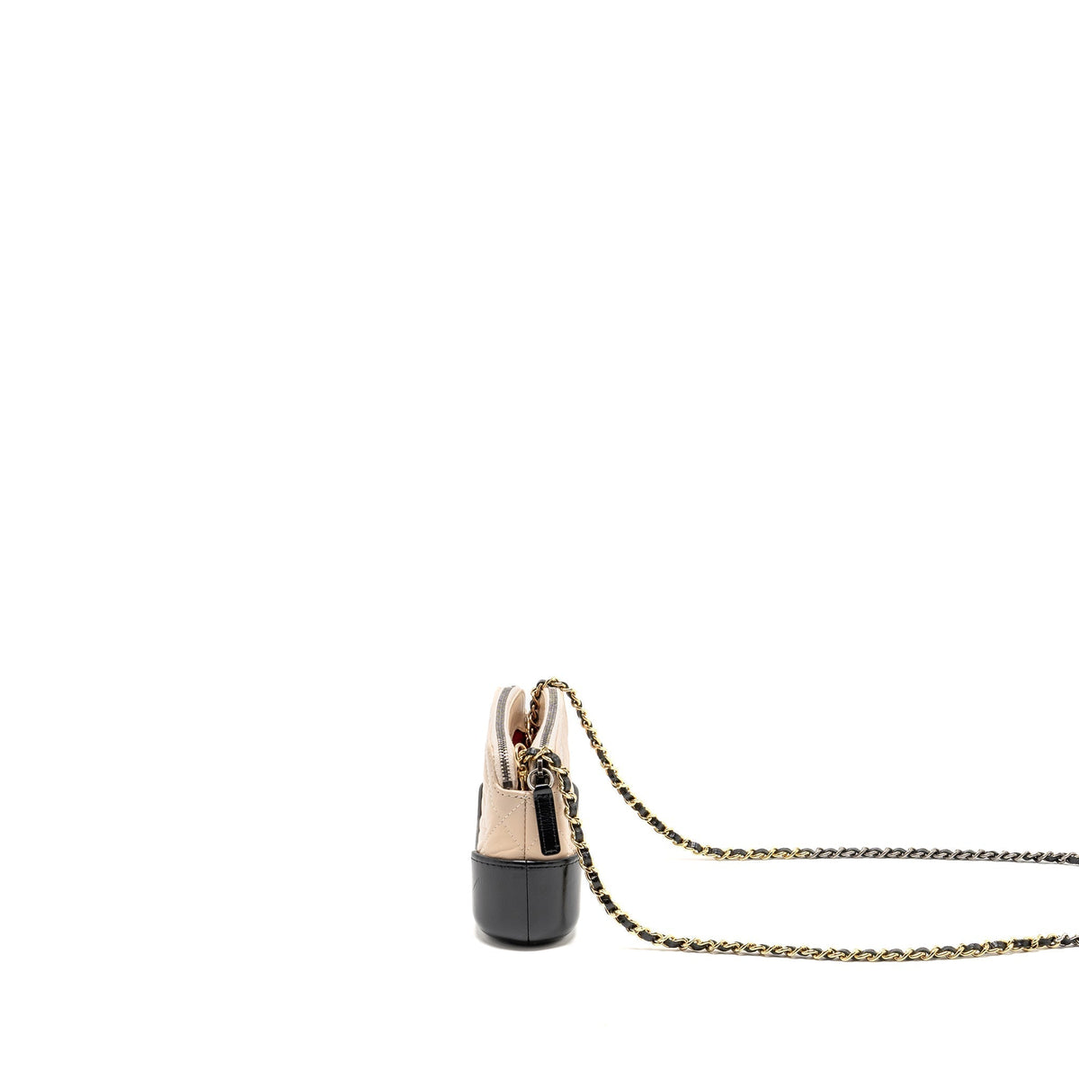 CHANEL GABRIELLE DOUBLE ZIP CLUTCH ON CHAIN AGED CALFSKIN BEIGE/BLACK MULTICOLOUR HARDWARE