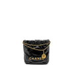 CHANEL 23K MINI 22 BAG SHINY CALFSKIN BLACK GHW (MICROCHIP)