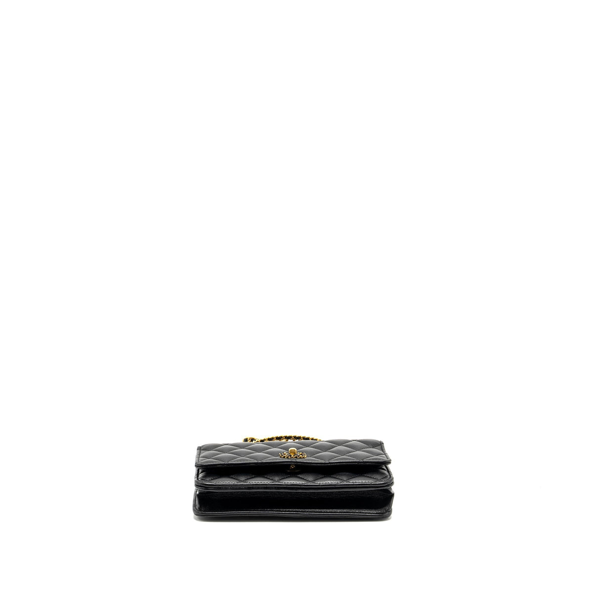 CHANEL LETTER LOGO TOP HANDLE WALLET ON CHAIN LAMBSKIN BLACK GHW (MICROCHIP)