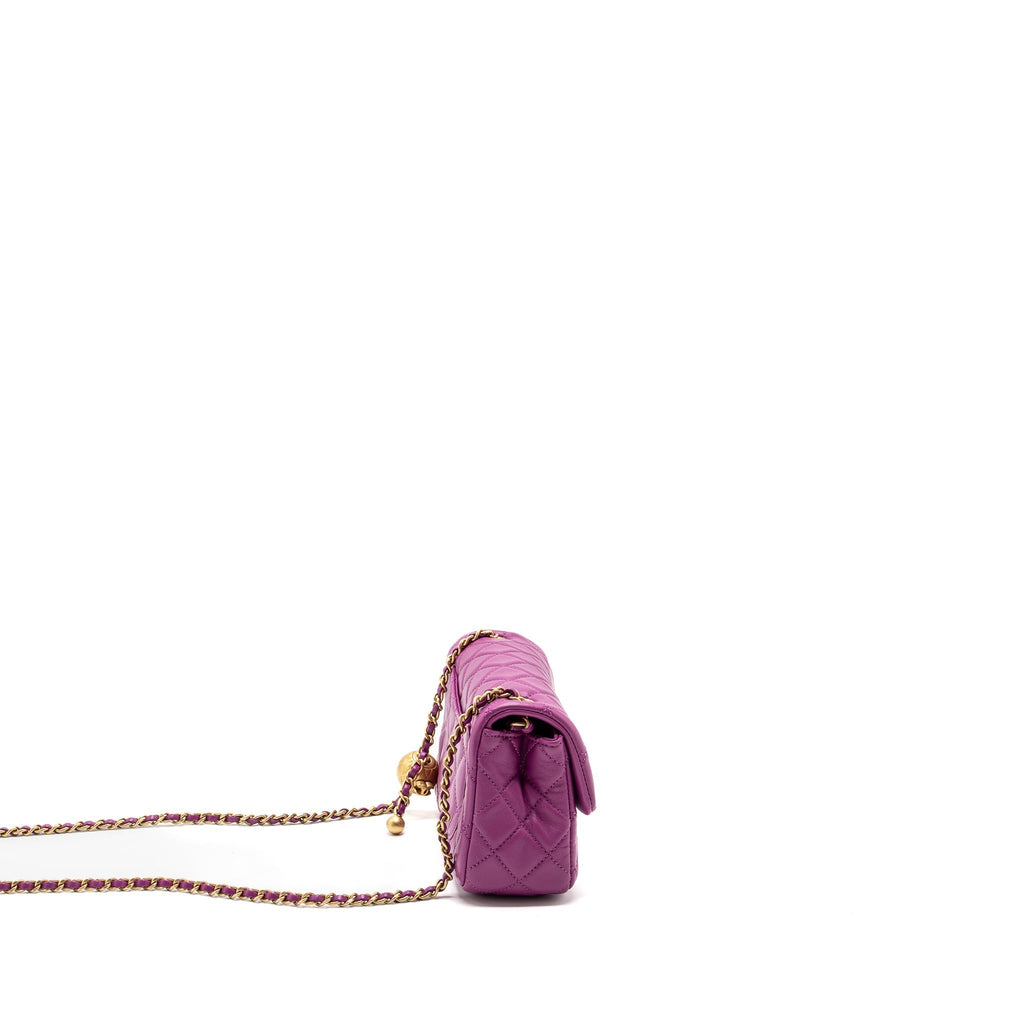 CHANEL PEARL CRUSH MINI RECTANGULAR FLAP BAG LAMBSKIN PURPLE GHW