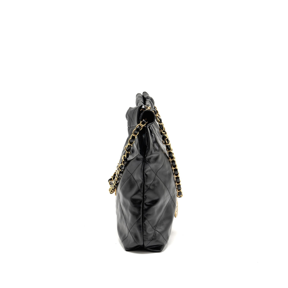 CHANEL SMALL 22 BAG SHINY CALFSKIN BLACK GHW (MICROCHIP)